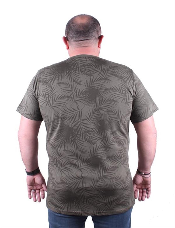 Mocgrande Büyük Beden Sıfır Yaka Tişört Palm Leaf 23148 HAKI