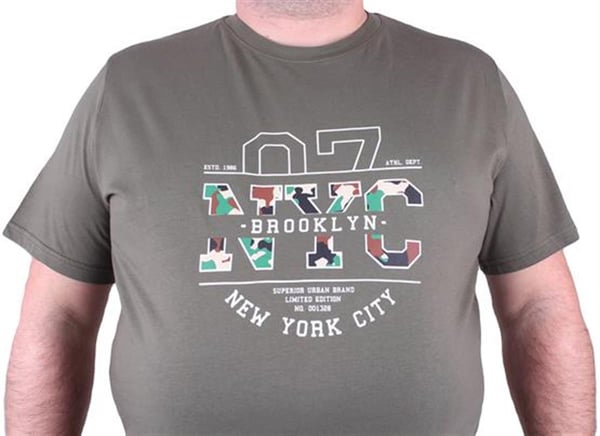 Mocgrande Büyük Beden Sıfır Yaka Tişört Nyc 23115 HAKI