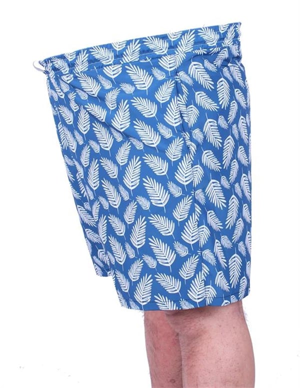 Mocgrande Büyük Beden Su İtici Deniz Şortu Palm Leaves 23662 INDIGO