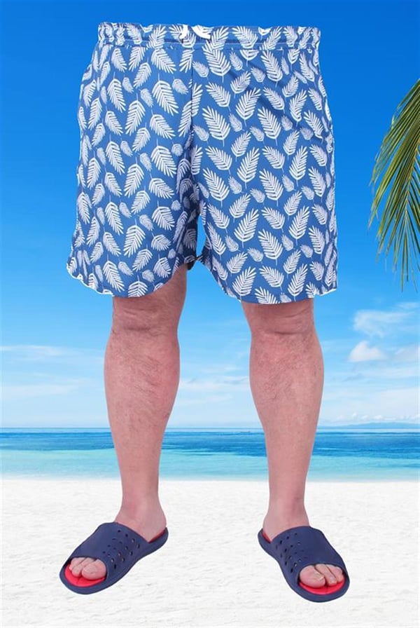 Mocgrande Büyük Beden Su İtici Deniz Şortu Palm Leaves 23662 INDIGO