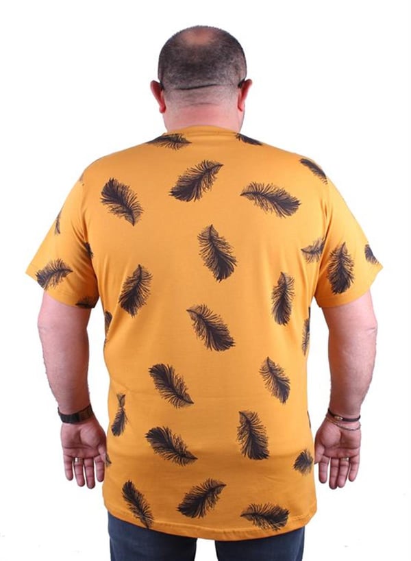 Mocgrande Büyük Beden Tişört Sıfır Yaka Feather 23149 HARDAL