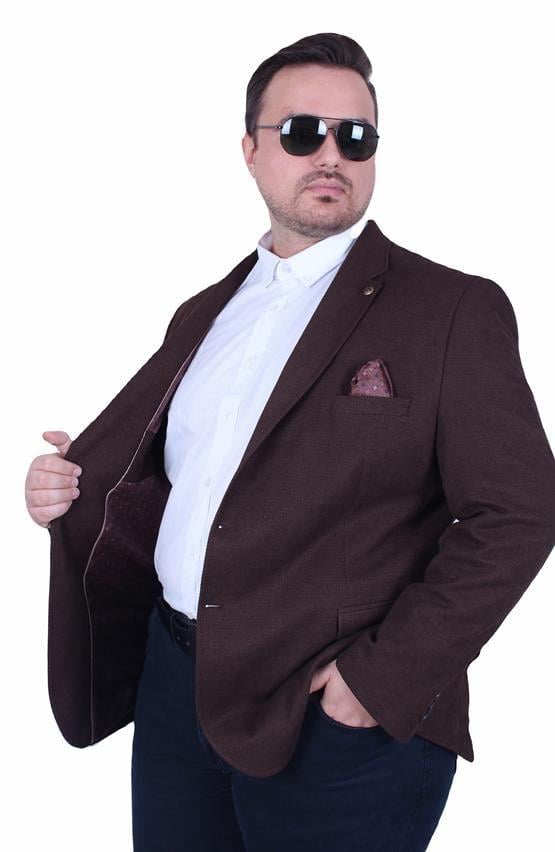 Mocgrande Erkek Büyük Beden 4 Drop Blazer Şönili Ceket 500602 KAHVERENGİ