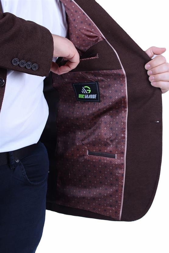 Mocgrande Erkek Büyük Beden 4 Drop Blazer Şönili Ceket 500602 KAHVERENGİ