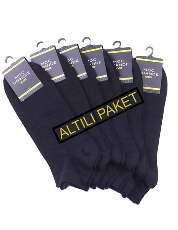 MocGrande Erkek Büyük Beden Bambu Dikişsiz Altılı Paket Patik Çorap 11903 SIYAH