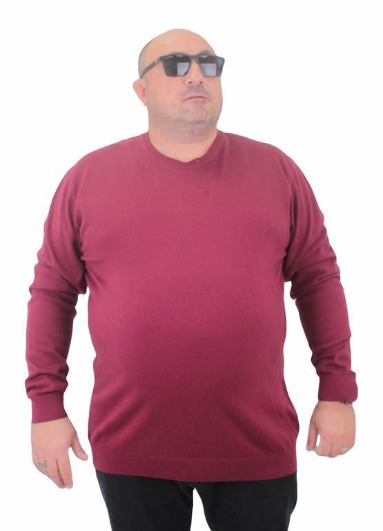 Mocgrande Erkek Büyük Beden Sıfır Yaka Basic Triko Kazak 23750 BORDO