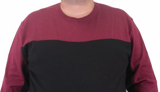 Mocgrande Erkek Büyük Beden Sıfır Yaka Çift Renk Triko Kazak 23751 BORDO
