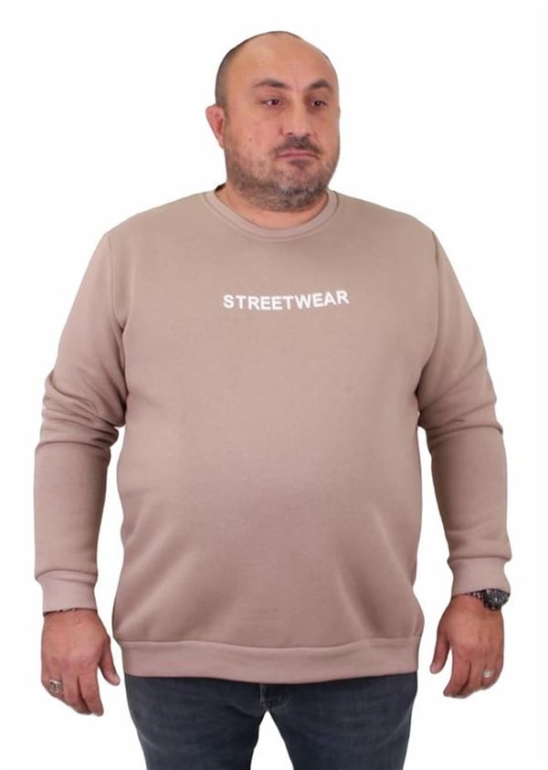 Mocgrande Erkek Büyük Beden Sıfır Yaka Sweat Streetwear 23206 TOPRAK
