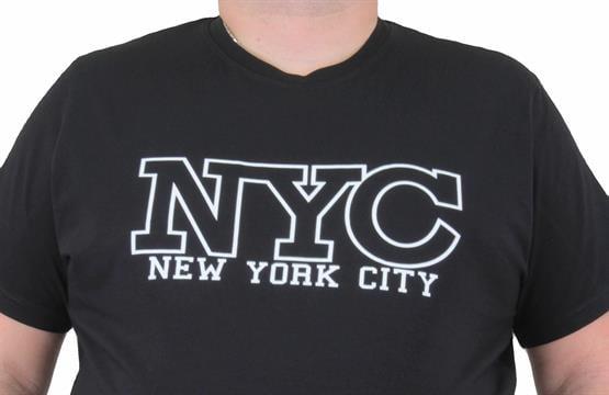 Mocgrande Erkek Büyük Beden Sıfır Yaka Tişört NYC 24133 SIYAH