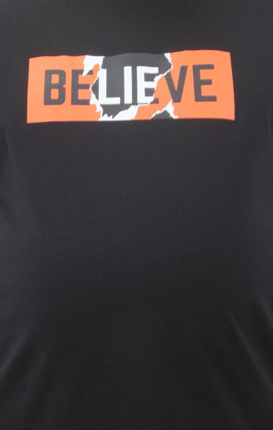 Mocgrande Erkek Büyük Beden Sıfır Yaka Tişört Believe 23180 SIYAH