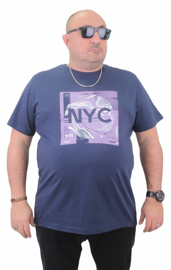 Mocgrande Erkek Büyük Beden Sıfır Yaka Tişört NYC 23182 Marin