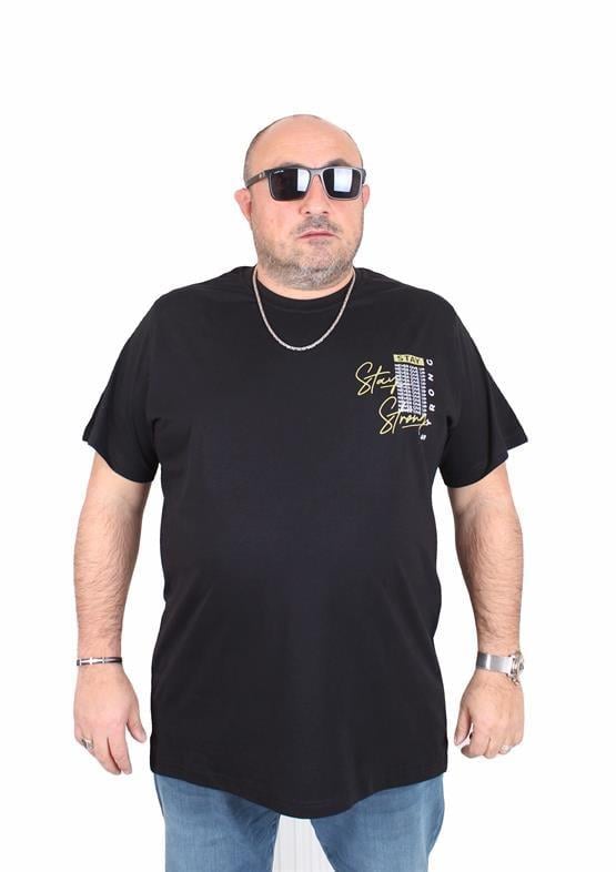 Mocgrande Erkek Büyük Beden Sıfır Yaka Tişört Stay Strong 25159 SIYAH