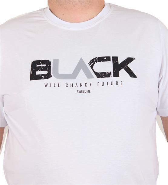 Mocgrande Erkek Büyük Beden Sıfır Yaka Tişört Black 25176 BEYAZ
