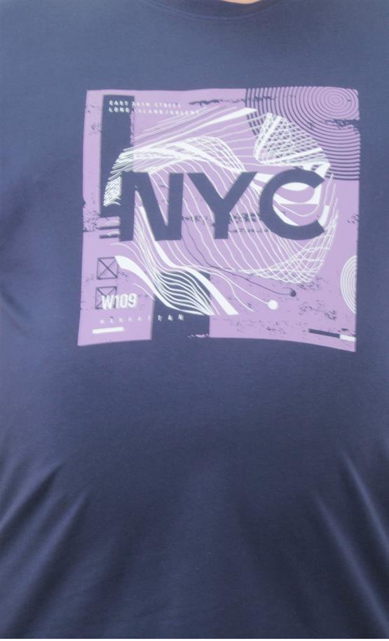 Mocgrande Erkek Büyük Beden Sıfır Yaka Tişört NYC 23182 Marin