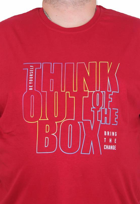 Mocgrande Erkek Büyük Beden Sıfır Yaka Tişört Think Out Box 25163 BORDO