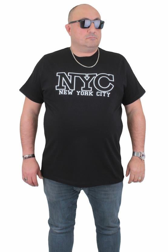 Mocgrande Erkek Büyük Beden Sıfır Yaka Tişört NYC 24133 SIYAH