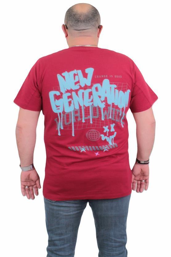 Mocgrande Erkek Büyük Beden Sıfır Yaka Tişört New Generation 24130 BORDO