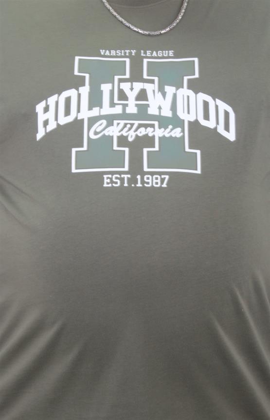 Mocgrande Erkek Büyük Beden Sıfır Yaka Tişört Hollywood 23179 HAKI