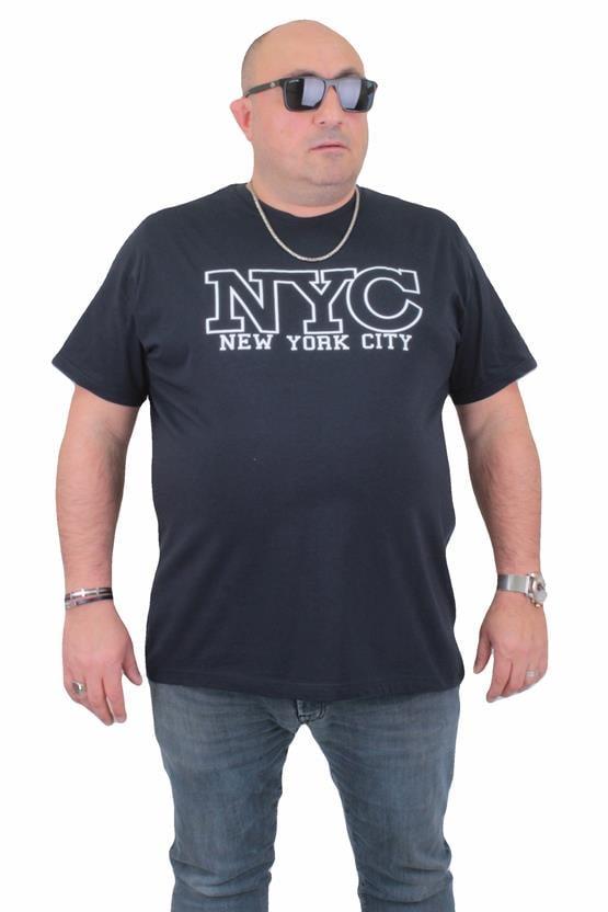 Mocgrande Erkek Büyük Beden Sıfır Yaka Tişört NYC 24133 LACIVERT