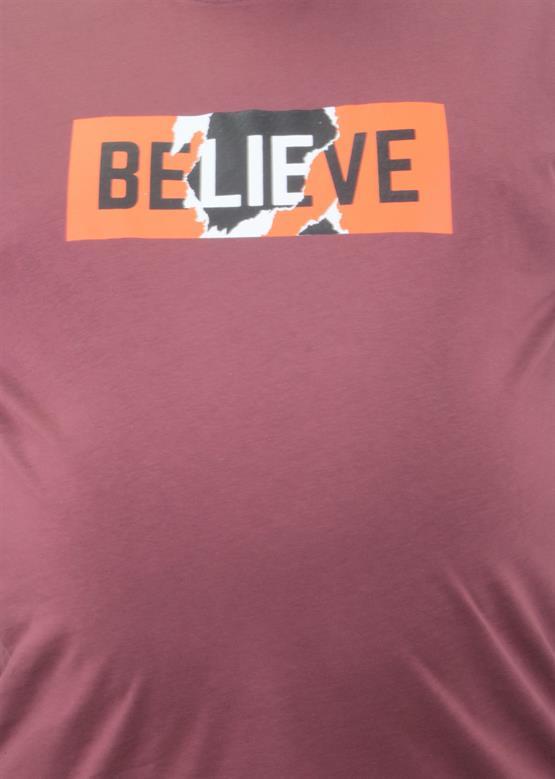 Mocgrande Erkek Büyük Beden Sıfır Yaka Tişört Believe 23180 Eflatun