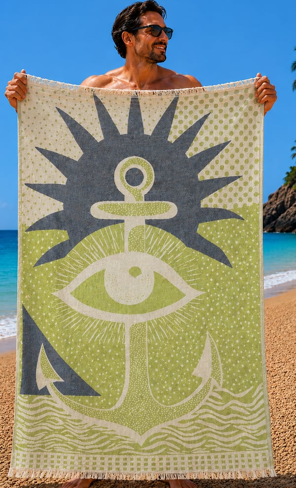 Starbattal Plaj Havlusu 90 x 180 Abstract Anchor 42150 YESIL