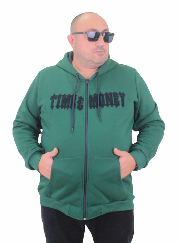 Starbattal Fermuarlı Kapuşonlu Büyük Beden Sweat Time Money 23218 NEFTI