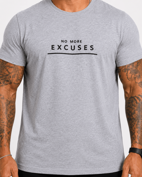 Starbattal Erkek Büyük Beden Sıfır Yaka Tişört Excuses 26130 GRI MELANJ