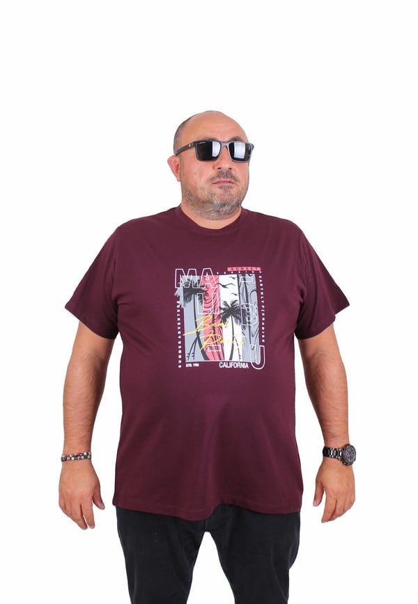 Starbattal Erkek Büyük Beden Sıfır Yaka Tişört Beach Party 25191 MURDUM