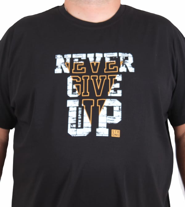 Starbattal Erkek Büyük Beden Sıfır Yaka Tişört Never Give Up 25182 SIYAH