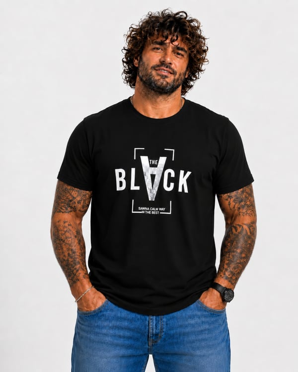 Starbattal Erkek Büyük Beden Sıfır Yaka Tişört Black 26135 SIYAH