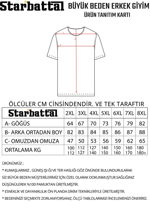Starbattal Erkek Büyük Beden Sıfır Yaka Tişört Born 24143 SAKS