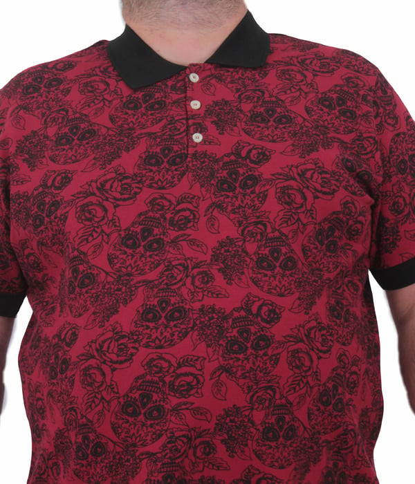 Starbattal Erkek Büyük Beden Polo Yaka Tişört Skull 24454 BORDO