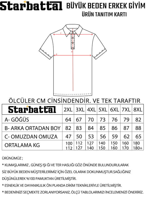 Starbattal Erkek Büyük Beden Polo Yaka Üçgen Baskılı Tişört 24450 Vizon