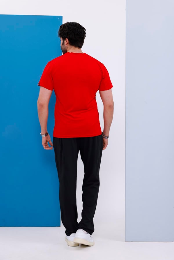 Erkek Battal Beden Kırmızı Bisiklet Yaka T-shirt Alt-üst Takımı - 101