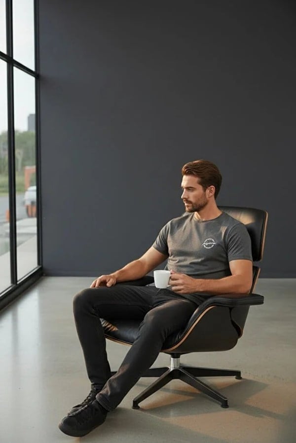 Erkek Basic Tişört Slim Fit Bisiklet Yaka Pamuklu Rahat Günlük T-Shirt Antrasit -179
