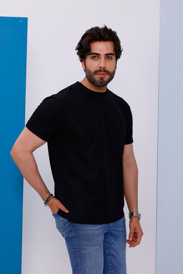 Erkek Siyah Bisiklet Yaka Normal ve Battal Beden T-Shirt - 172