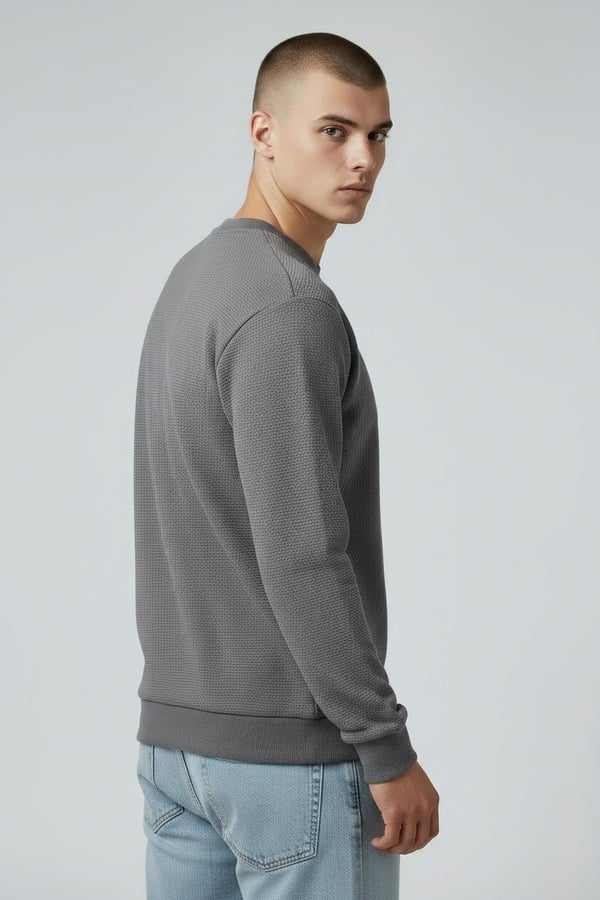 Erkek Koyu Gri Mare Jaker Kumaş Bisiklet Yaka Sweatshirt - 76566