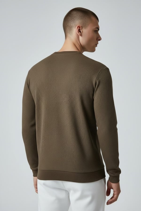 Erkek Haki Mare Jaker Kumaş Bisiklet Yaka Sweatshirt - 76566