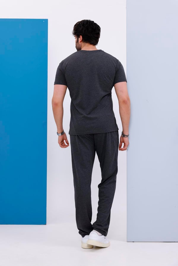 Erkek Battal Beden Amerikan Pike Kumaş Antrasit Bisiklet Yaka T-shirt Alt-üst Takımı - 133