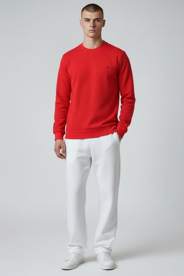 Erkek Kırmızı Mare Jaker Kumaş Bisiklet Yaka Sweatshirt - 76566