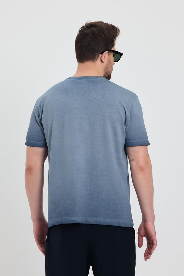 Erkek Lacivert Bisiklet Yaka Yıkamalı Basic T-shirt - 165