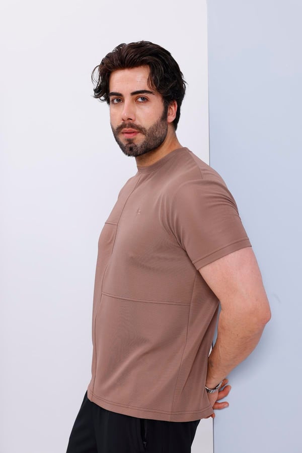 Erkek Kahverengi Bisiklet Yaka Normal ve Battal Beden T-Shirt - 172