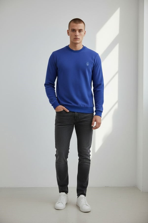 Erkek Saks Mare Jaker Kumaş Bisiklet Yaka Sweatshirt - 76566
