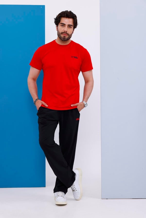 Erkek Battal Beden Kırmızı Bisiklet Yaka T-shirt Alt-üst Takımı - 101