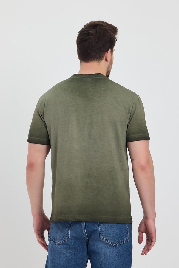 Erkek Haki Bisiklet Yaka Yıkamalı Basic T-shirt - 165