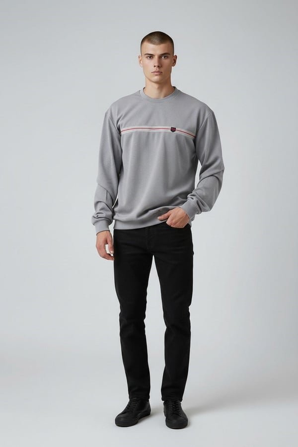 Erkek Gri Mare Jaker Kumaş Bisiklet Yaka Sweatshirt - 76577