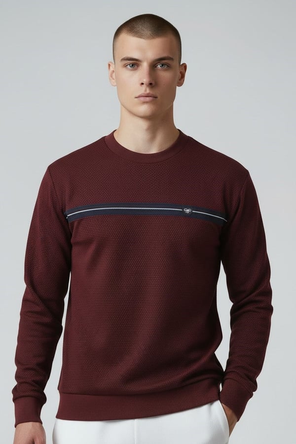 Erkek Vişne Mare Jaker Kumaş Bisiklet Yaka Sweatshirt - 76577