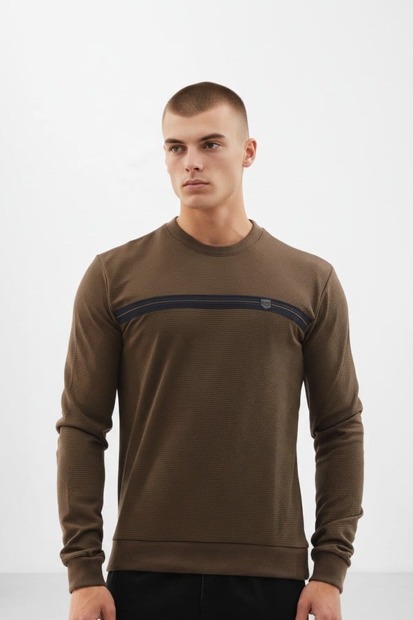 Erkek Haki Mare Jaker Kumaş Bisiklet Yaka Sweatshirt - 76577