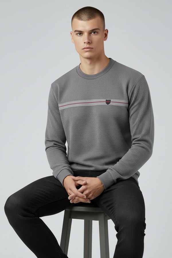 Erkek Koyu Gri Mare Jaker Kumaş Bisiklet Yaka Sweatshirt - 76577