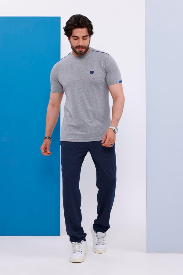 Erkek Battal Beden Açık Gri Bisiklet Yaka T-shirt Alt-üst Takımı - 130