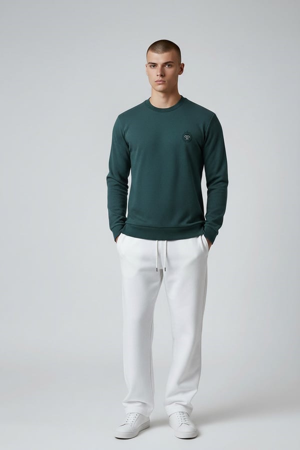 Erkek Petrol Mare Jaker Kumaş Bisiklet Yaka Sweatshirt - 76566